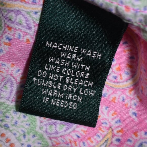 Lauren Ralph Lauren Blouse L Neon Pink Paisley Cotton Button Up Resort Chic - Picture 10 of 15
